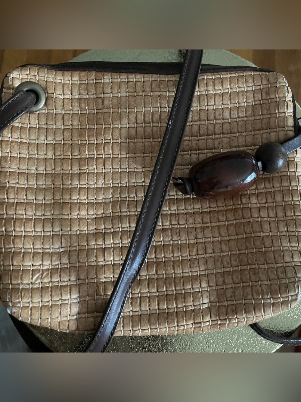 Field Manor Straw and Leather Crossbody Bag